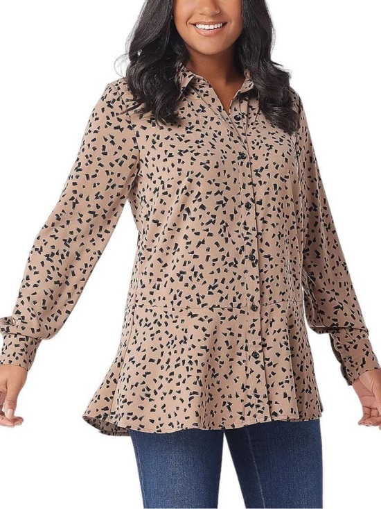Susan Graver Tops - Susan Graver Beige Button-Front Tunic with Black Abstract Print